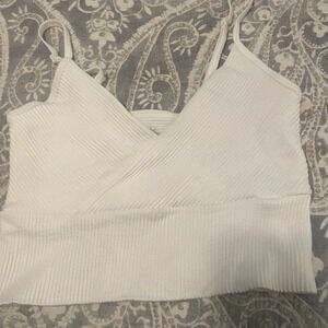 Aura Ribbed. V-neck Wrap Crop Top, Size S/M White